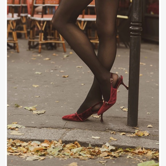 Larroude Burgundy Ines Velvet Slingback Heels - Picture 9 of 10